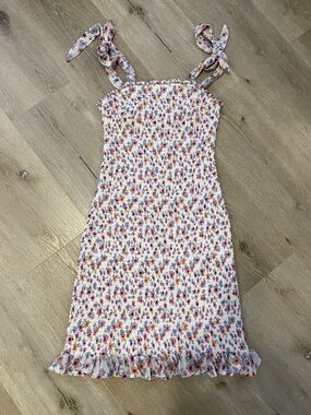 Japna White Floral Mini Dress with Pink, Orange & Blue Flowers
